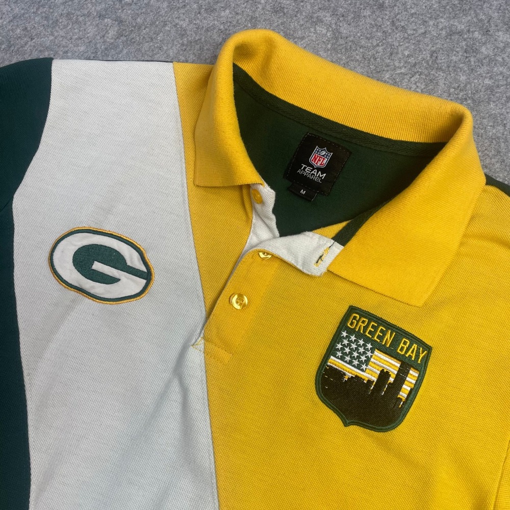 Nfl Team Apparel Mens Polo Shirt M Green Color Block Polyester Short Sleeve